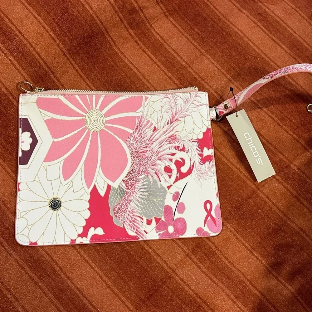 CHICOS Floral Printed Zip Pouch Breast Cancer Awareness New Retail $39.50 - Picture 2 of 10